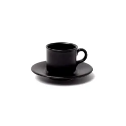 TAZA C/PLATO CERAMICA NEGRO MATE