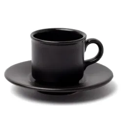TAZA DE CAFE C/PLATO CERAMICA NEGRO MATE