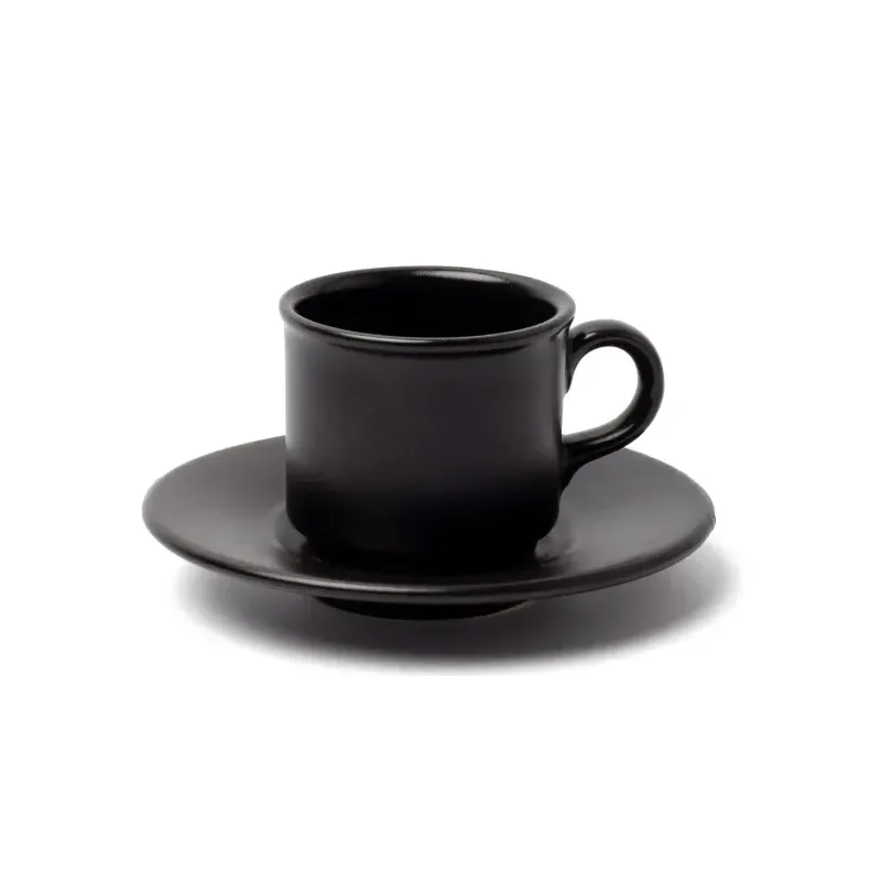 TAZA DE CAFE C/PLATO CERAMICA NEGRO MATE