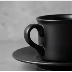 TAZA DE CAFE C/PLATO CERAMICA NEGRO MATE