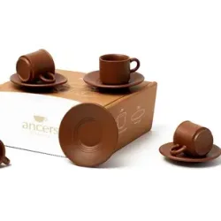 Taza con plato de cerámica chocolate | Olimpio