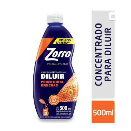 JABON LIQUIDO ROPA P/DILUIR ZORRO X500ML POD QUITA