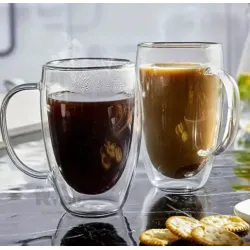 Taza de vidrio doble con asa 450 ml | Olimpio