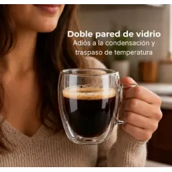 Taza de vidrio doble con asa 450 ml | Olimpio