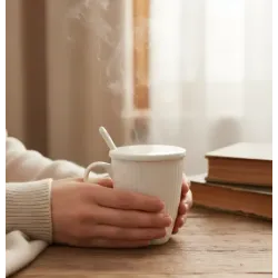 TAZA C/CUCHARA Y TAPA PORCELANA