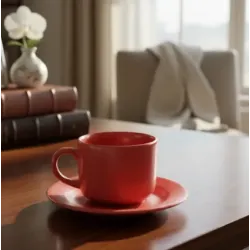 Taza de té con plato Donna roja 200 ml | Olimpio