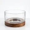 BOWL REDONDO VIDRIO CON BASE MADERA 15CM