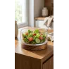 BOWL REDONDO VIDRIO CON BASE MADERA 15CM