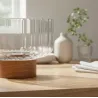 BOWL REDONDO VIDRIO CON BASE MADERA 14CM