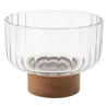 BOWL REDONDO VIDRIO CON BASE MADERA 14CM