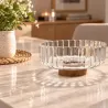 BOWL REDONDO VIDRIO CON BASE MADERA 26CM