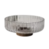 BOWL REDONDO VIDRIO CON BASE MADERA 26CM
