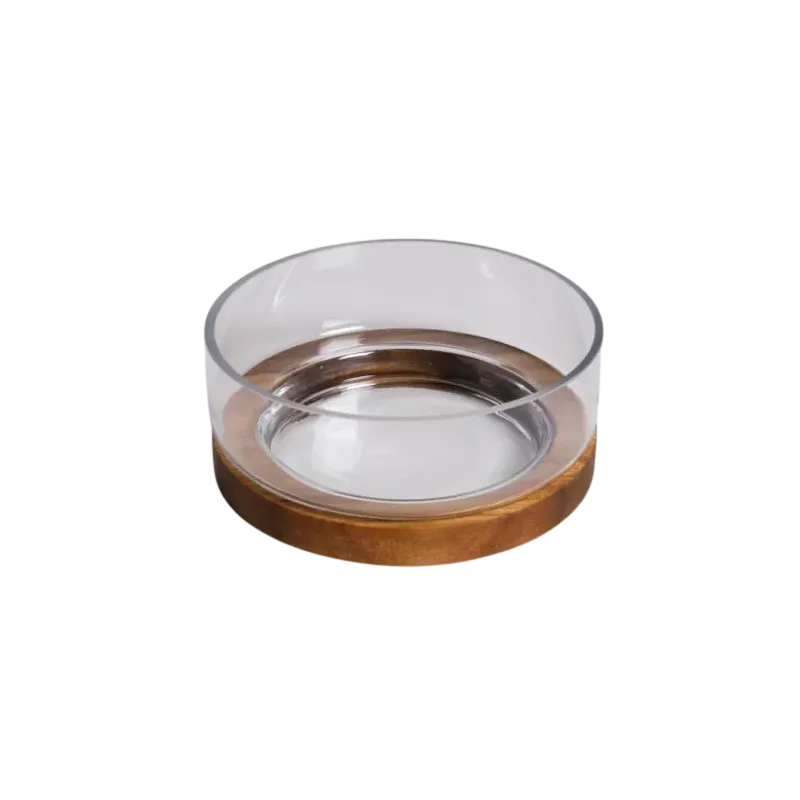BOWL REDONDO VIDRIO C/MADERA 22CM