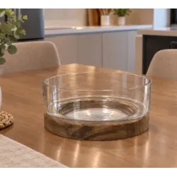 BOWL REDONDO VIDRIO C/MADERA 22CM