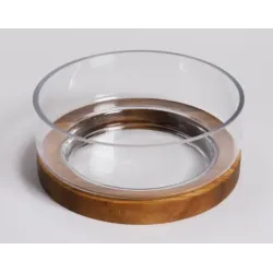 BOWL REDONDO VIDRIO C/MADERA 22CM