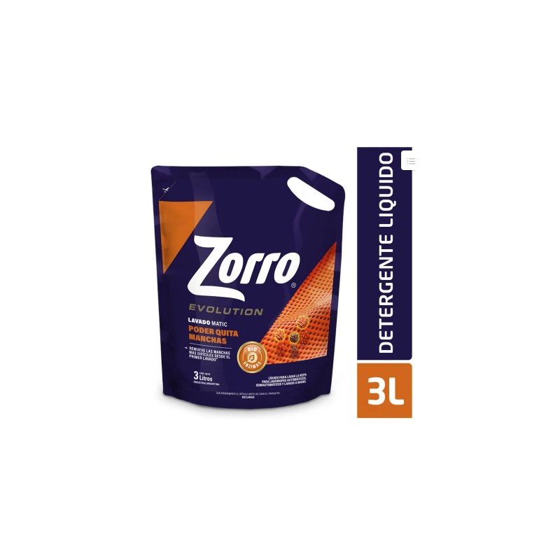 Jabón líquido para ropa Zorro Evolution quitamanchas 3 L | Olimpio