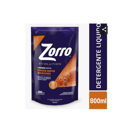 JABON LIQUIDO ROPA ZORRO X0.8 EVOLUTION QUITAMANCH