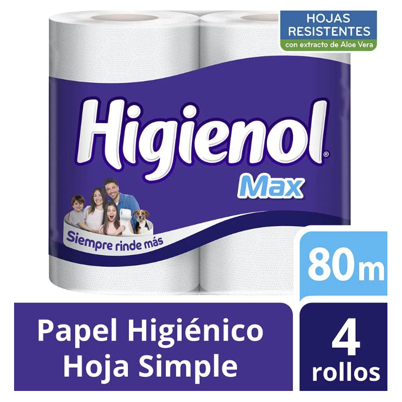 Papel higiénico Higienol Max 4 rollos x 80 m | Olimpio