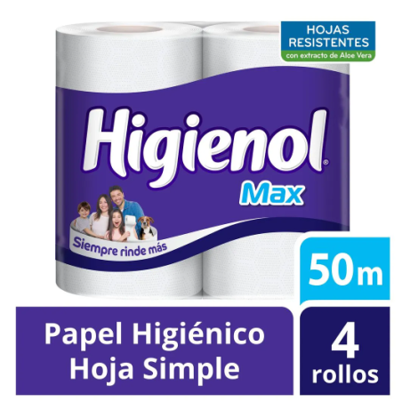 PAPEL HIGIENICO HIGIENOL 4X50M MAX
