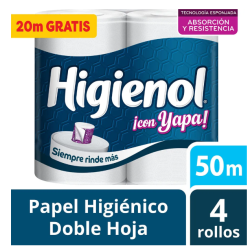 Papel higiénico Higienol doble hoja 4 rollos x 50 m con yapa | Olimpio