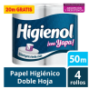 Papel higiénico Higienol doble hoja 4 rollos x 50 m con yapa | Olimpio