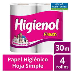PAPEL HIGIENICO HIGIENOL 4X30M FRESH