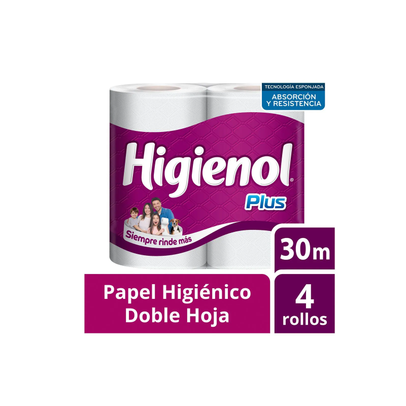 Papel higiénico Higienol Plus doble hoja 4 rollos x 30 m | Olimpio