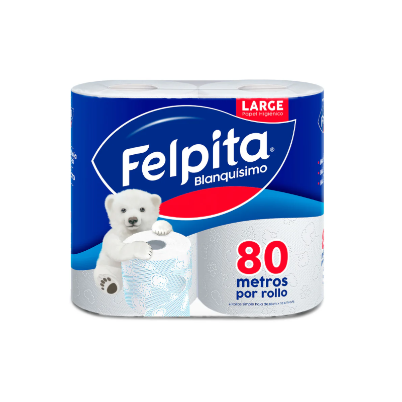 Papel higiénico Felpita Blanquísimo 4 rollos x 80 m | Olimpio