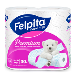 Papel higiénico Felpita blanco doble hoja 4 rollos x 30 m | Olimpio
