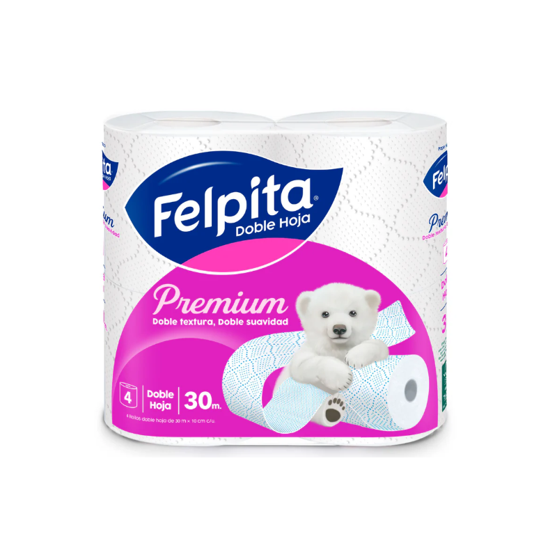 Papel higiénico Felpita blanco doble hoja 4 rollos x 30 m | Olimpio