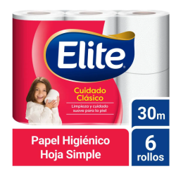 Papel higiénico Elite Cuidado Clásico 6 rollos x 30 m | Olimpio