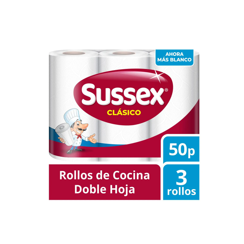 Rollo de cocina Sussex 3 rollos x 50 paños | Olimpio