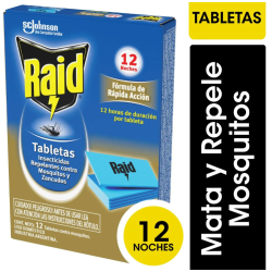 Tabletas insecticidas Raid doble acción x12 | Olimpio