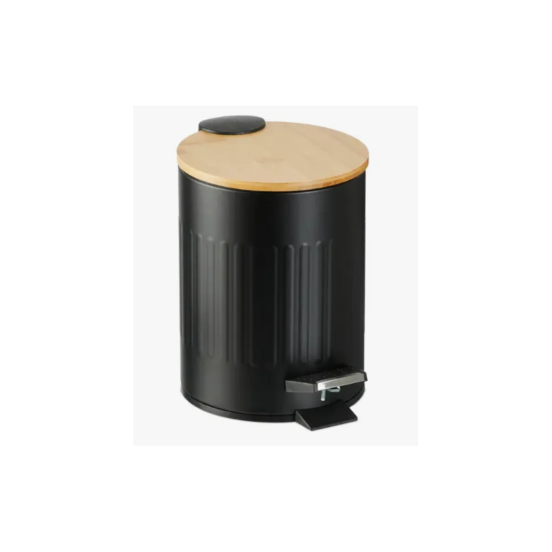 Tacho de basura a pedal de acero 3 L con tapa de bambú | Olimpio