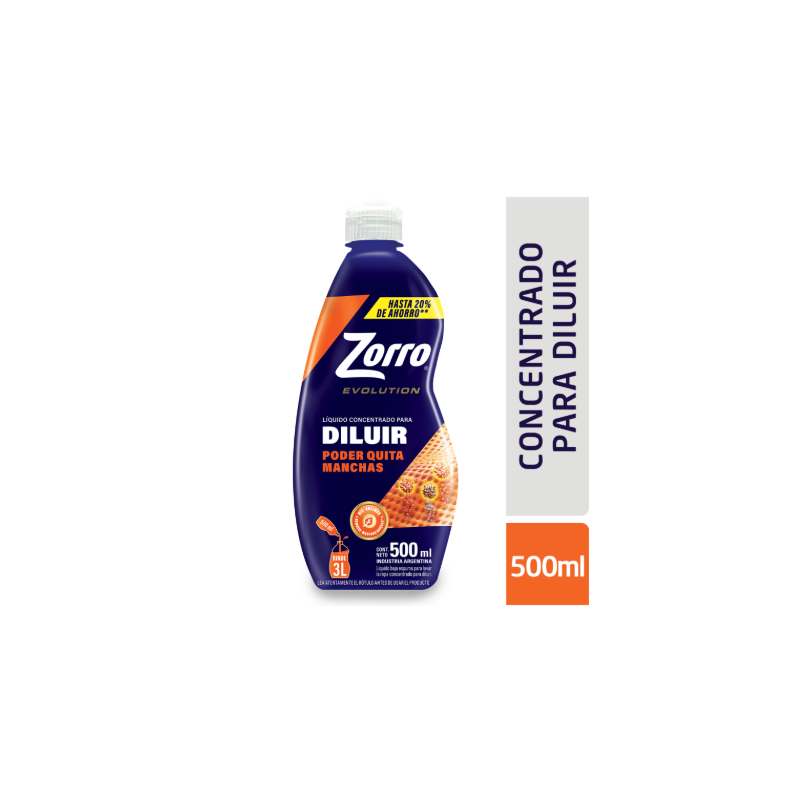 JABON LIQUIDO ROPA P/DILUIR ZORRO X500ML FRAG DU