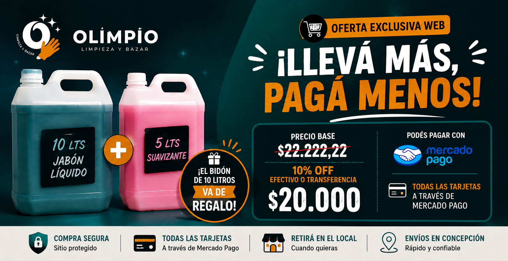 Llevá más, pagá menos - 10 litros de jabón líquido + 5 litros de suavizante por $20.000