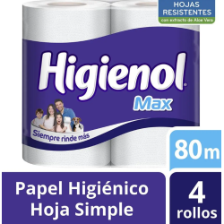 PAPEL HIGIENICO HIGIENOL 4X80M MAX